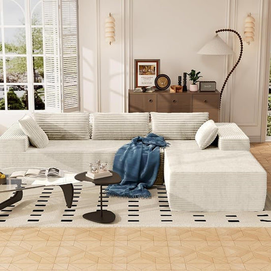 105.5" Modular Sectional Sofa L-Shape Chaise, Modular Cloud Couch Sofa with Deep Seat, Upholstered Couches for Living Room Bedroom No Assembly Required (Beige)