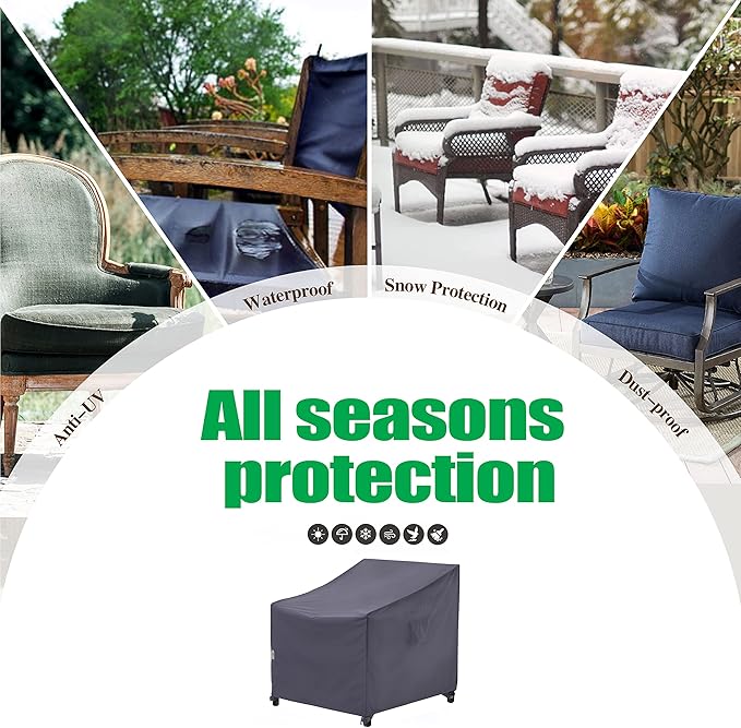 F&J Outdoors Patio Chair Cover - Heavy Duty Waterproof UV Resistant, Grey, 2Pack, 35" W x 39" D x 36" H