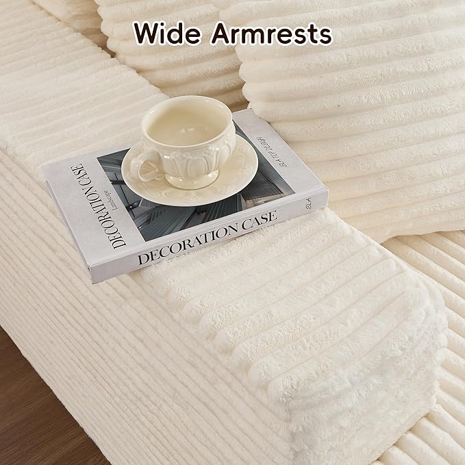 108" Boneless Couches for Living Room, Modular Sectional Sofa with Oversized Chaise, L-Shape Cloud Couch with Deep Seat, High-Density Memory Foam, No Assembly Required, Plush Corduroy Beige