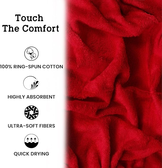 Casa Lino Bath Towel Set of 8 (2 Bath Towels, 4 Wash Cloths & 2 Hand Towels for Bathroom) - 100% Cotton - Highly Absorbent & Quick Dry - Guest Room Essentials for Bathroom Set - (Red)