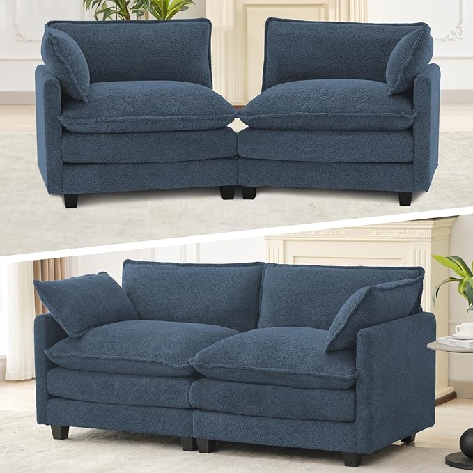ROWHY Modular Loveseat Sectional Sofa, 78" Upholstered Loveseat, 2 Deep Seat Sofa Couch with 2 Throw Pillows for Small Space, Modern Comfy Cloud Couch for Living Room, Chenille, Royal Blue