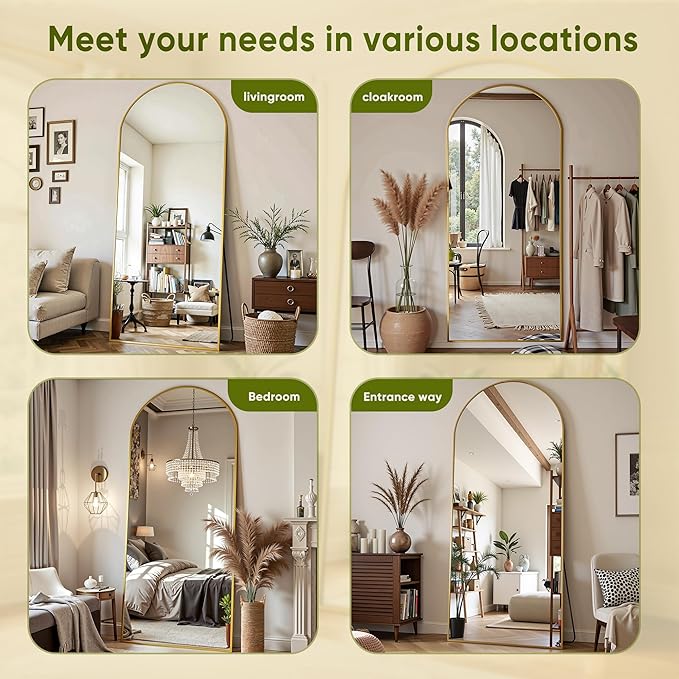 Full Length Mirror, 71"x32" Arched Full Body Mirror, Floor Mirrors with Stand, Body Mirrors Standing Hanging Leaning Against Wall,Aluminum Frame Mirrors for Bedroom Cloakroom,Living Room,Gold