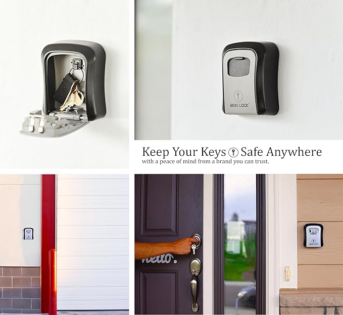 Iron Lock® Key Lock Box Wall Mount – Medium Waterproof Heavy-Duty Metal Safe with 4-Digit Combination for Outdoor Access, Home Entry, Office Security, Rentals & Airbnb Use (Grey, Medium)