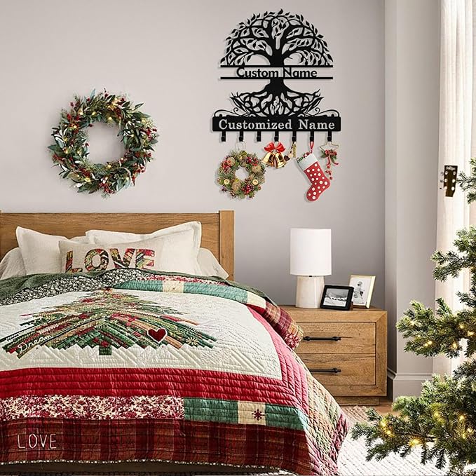 Personalized Tree of Life Key Holder Wall Mount, Custom Metal Key Holder for Wall with Name, Custom Keys Rack Hanger with Hooks for Entryway, Front Door, Hallway, Living Room, Kitchen