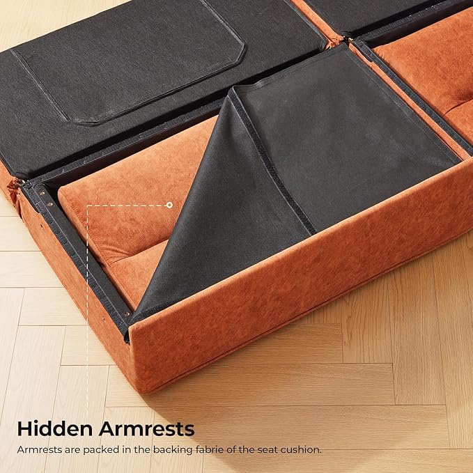 89” Futon Sofa Bed, Comfy Futon Couch Bed with 2 Square Pillows, Convertible Sleeper Sofa with Adjustable Backrest&Armrests, Modern Loveseat Sleeper for Living Room,Velvet Fabric,Burnt Orange