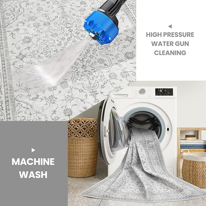 Washable Rugs 8x10 Area Rugs for Living Room,Bedroom,Dining Room- Soft Low Pile Stain-Resistant Carpet with Non-Slip Rubber Backing,Large Vintage Area Rug for Farmhouse Nursery Home Office Decor