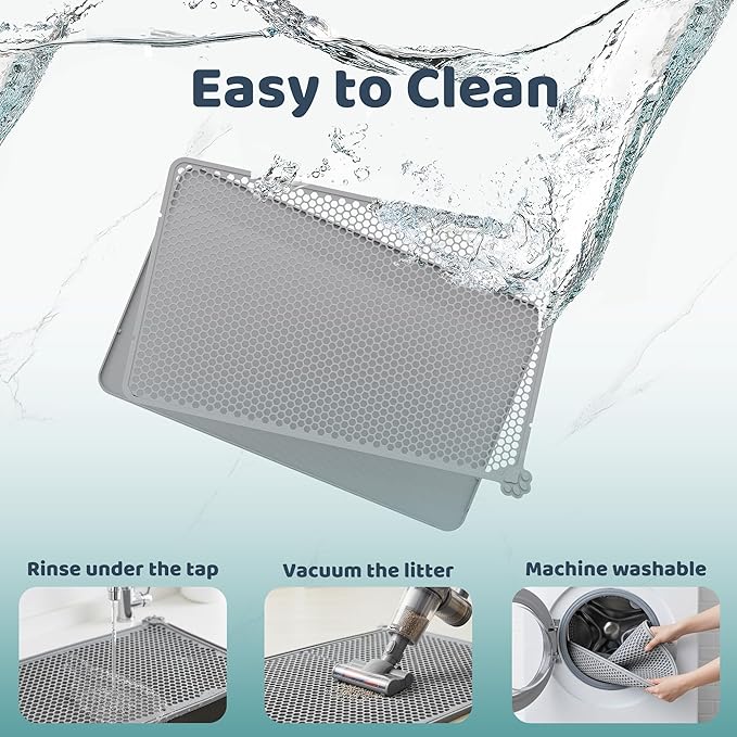 Silicone Litter Box Mat 24"x15" (Keep Floor Clean)(Easy Clean)(Anti-Crease)(Built to Last)(Non-Slip)(Double Layer Detachable)(Soft on Paws)(Claw-Proof)