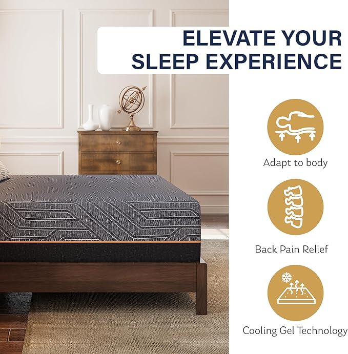 MLILY EGOHOME 14 Inch King Mattress, Copper Gel Memory Foam Mattress for Pain Relief, Therapeutic Mattress in a Box, CertiPUR-US Certified, Fiberglass Free Medium Mattress, Black