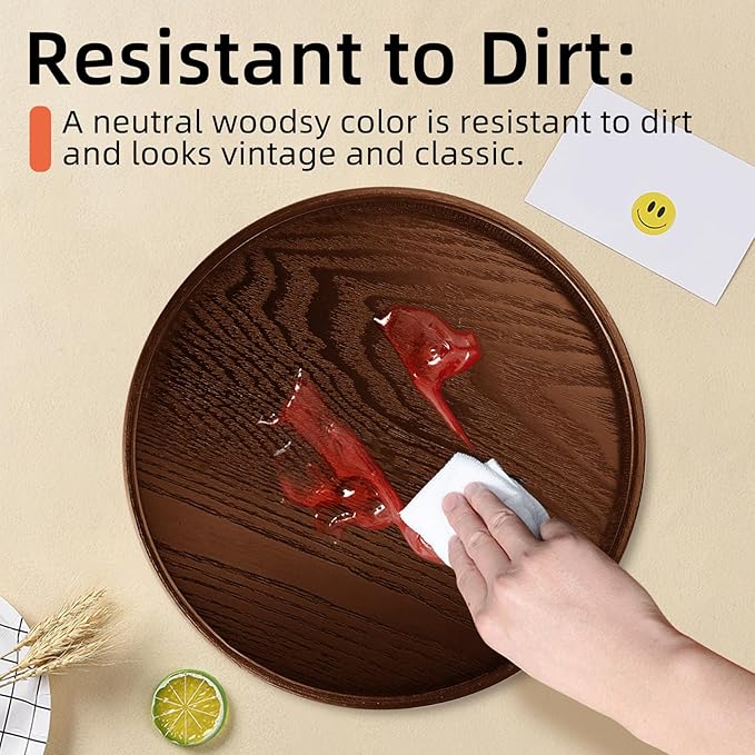 Round Solid Wood Serving Tray 30CM Brown,Decorative Wooden Serving Plate for Tea Coffee Snack Food Meals,Ottoman Breakfast Tray with Raised Edge,for Home,Kitchen,Bathroom,Party,Restaurant Decor(11.8")