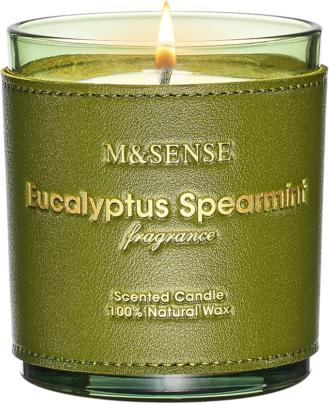M&SENSE Eucalyptus Mint Scented Vegan Soy Candles, 10oz Long Burning 42-Hour Burn Time, Fall Winter Home Fragrance for Stress Relief, Calming, Meditation, Thanksgiving Christmas Gift for Women and Men