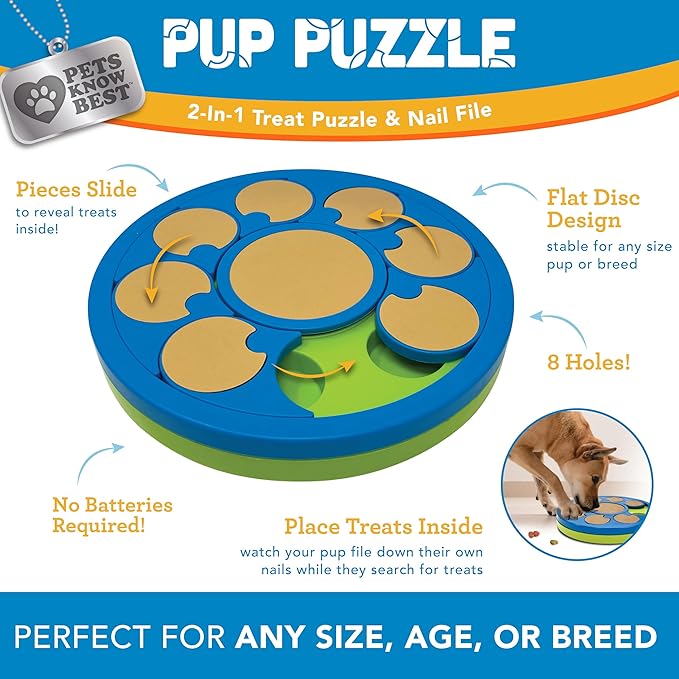 Pets Know Best Pup Puzzle Interactive Dog Nail File Treat Dispensing Toy, Mentally Stimulating Nail Trimmer, Paw Care and Play Toy | Difficulty Level; Easy