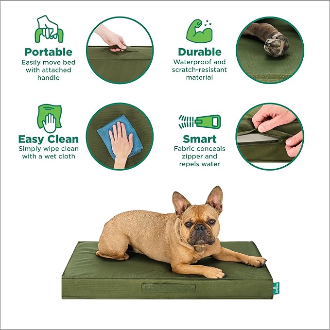 FurHaven Cooling Dog Bed – Large Foam Mattress for Joint Pain Relief, Waterproof Liner, Removable Washable Cover, Durable for Outdoor Use, Deluxe Grid Indoor/Outdoor Bed – Green, Large
