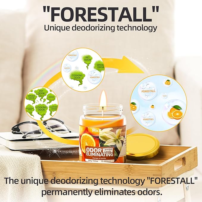 Orange & Vanilla Odor Eliminating Candles for Home Scented, Eliminates 99% of Pet, Smoke, Food and Other Smells Quickly, Highly Scented Candle, Premium Soy Candles Set for Women