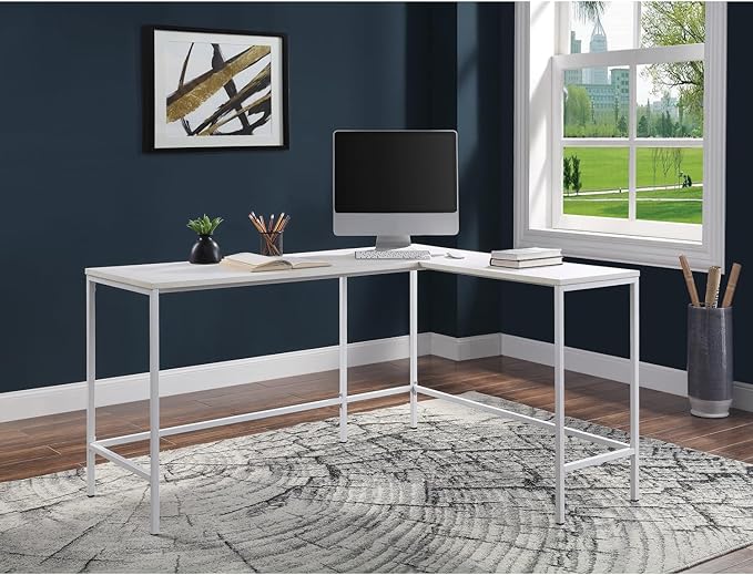 OSP Home Furnishings Contempo L-Shaped Desk, White