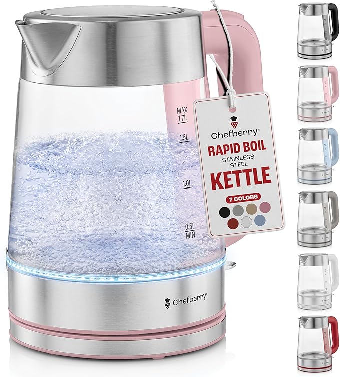 Electric Kettle for Boiling Hot Tea & Water | 1.8L Stainless Steel Borosilicate Glass Boiler With No Plastic, Automatic Shutoff, BPA Free, Fast Heating Technology