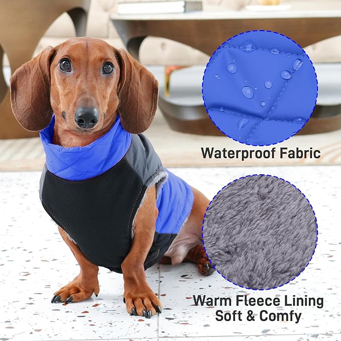 Warm Fleece Dog Coats for Small Dogs,D-Rings Waterproof Puppy Jacket for Cold Winter,Blue M