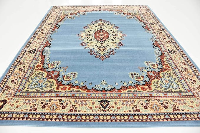 Unique Loom Reza Collection Traditional Persian Style Area Rug, 8 x 10 ft, Light Blue/Ivory