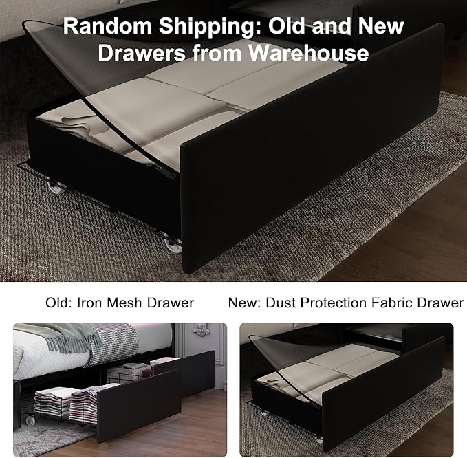 Full Led Bed Frame with 4 Storage Drawers, Bed Frame with Led Lights No Box Spring Needed, Supports 900 lbs, Easy Assembly, Quiet and Sturdy Design, Velvet Black