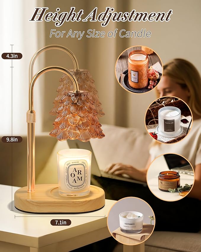Seniny Electric Candle Warmer Lamp - with Time Dimmable Adjustable Height Candle Lamp Warmer for Jar Candles,Christmas Wax Melt Wamer, Birthday Gifts for Women Mom, House Warming Gifts New Home Decor