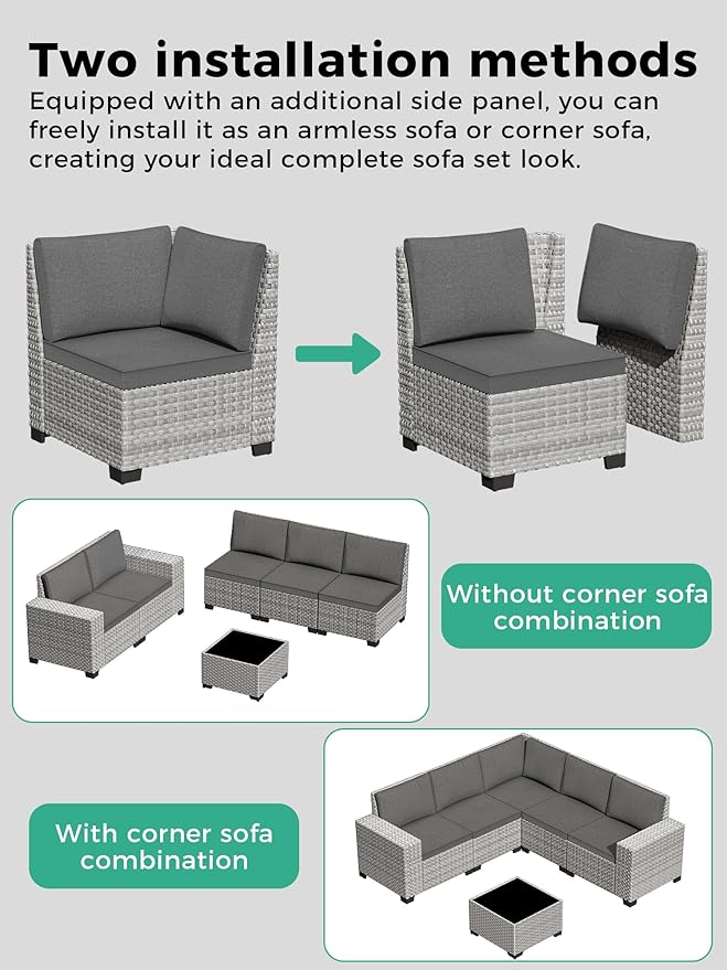 10 Piece Outdoor Wicker Rattan Sectional Sofa Set with Swivel Chairs & Fire Pit Table, 7-Seats with 4" Thickened Cushions & Coffee Table, All-Weather PE Rattan for Garden, Backyard, Porch, Black