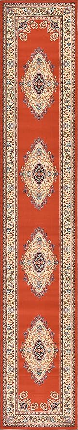 Unique Loom Reza Collection Traditional Persian Style Area Rug, 3 ft x 16 ft 5 in, Terracotta/Ivory