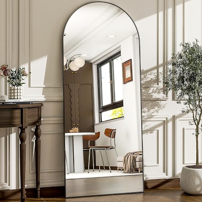57" x 20" Arched Full Length Mirror - Wall Mounted/Floor Mirror Aluminum Alloy Frame Full Body Mirrors for Bathroom Living Room Bedroom and Entryway,Black