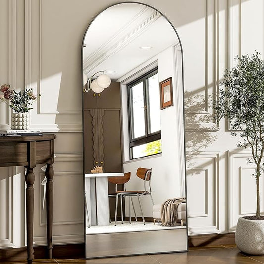 57" x 20" Arched Full Length Mirror - Wall Mounted/Floor Mirror Aluminum Alloy Frame Full Body Mirrors for Bathroom Living Room Bedroom and Entryway,Black