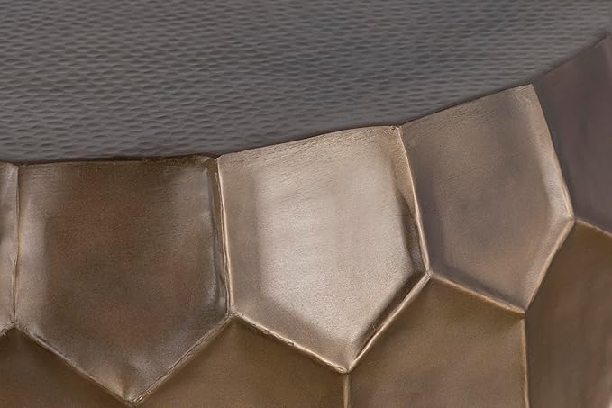 CT101 Modern Contemporary Round Aluminum Material 32" Coffee Table, Farmhouse Table with Glossy Diamond-Patterned Base Antique Gold