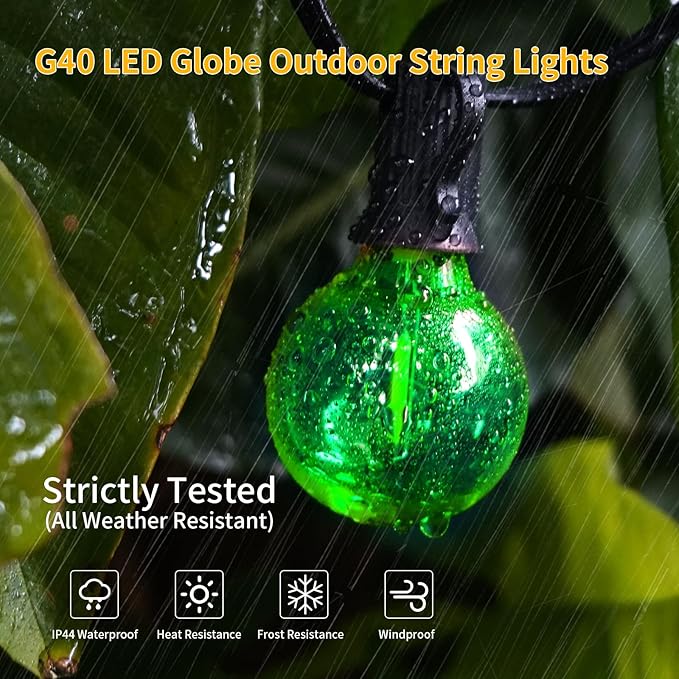 40FT LED Outdoor String Lights Waterproof, G40 LED Globe Outdoor Light for Patio with 27 Edison Vintage Shatterproof Bulbs, Connectable Backyard Lights for Garden, Bistro, Porch, Halloween