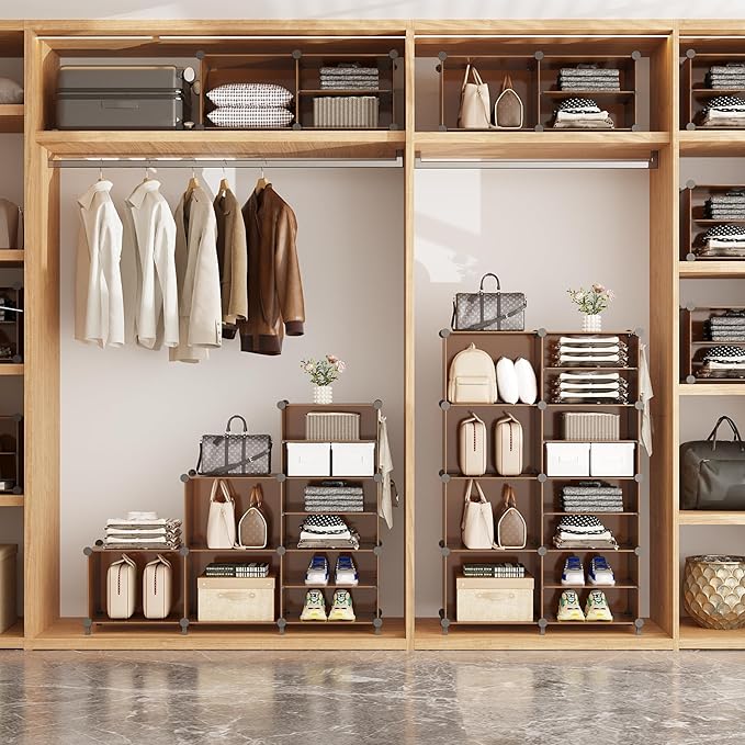 AWTATOS Closet Organizer 8 Cube Storage Shelves Clothes Organizers Closet Storage Stackable Cubby Shelving for Closet Bedroom Living Room Office Cocoa Brown