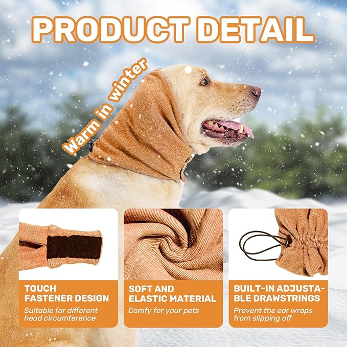 Dog Calming Hoodie, No Shake Ear Wraps for Dogs, Adjustable Dog Ear Muffs for Noise Protection, Ear Wrap Head Cover for Anxiety Relief & Hematoma (Vitality Orange, M(Head Circle:13.8"-18.9"))
