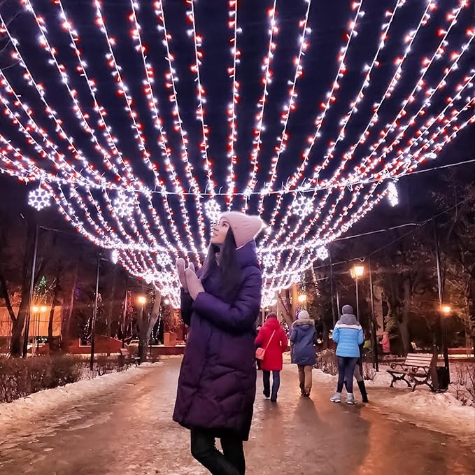 500 LED Christmas Lights Outdoor - 165ft Christmas String Lights 8 Modes Plug in Waterproof Twinkle Fairy Light with Timer Memory for Indoor Outside Bedroom Home Party Decoration, Red&White