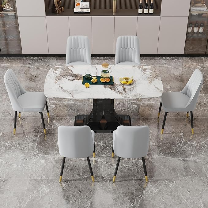 Dining Chairs Set of 6，Modern Dining Chairs, Equipped with PU Leather Backrest Cushions and Black Metal Legs, Suitable for Restaurants, Kitchens, and Bedrooms Dining Room Chairs