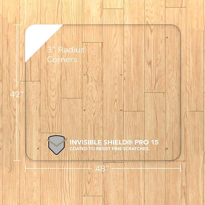 Vitrazza Glass Chair Mat 42” x 48” Superior ¼ Thick, Luminoso Low-Iron Ultra Clear, Certified Tempered Safety Glass, Delivers a Smooth Glide, Protects Carpet or Wood, Beautiful in Home or Office.