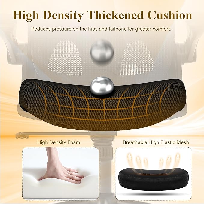 SUNNOW Ergonomic Office Chair, Comfy Mesh Desk Chair, High Back Computer Gaming Chairs with Adjustable Lumbar Support, Flip-Up Arms, Headrest, Tilt Function, Wide Cushion, Swivel Wheel, BIFMA Quality