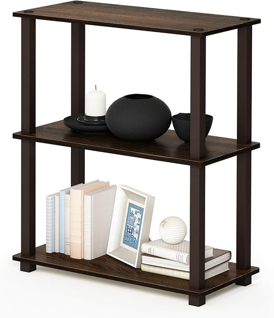 Furinno TURN-S-TUBE Storage Shelves, 3-Tier Book Shelf, Corner Shelf, Toolless Open Shelves, for Organization and Storage, Living Room, Garage, Home Office, Walnut