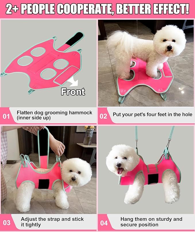 Dog Grooming Hammock, Small Dog Hammock for Nail Trim, Hanging Harness for Claw Care,Grooming Sling Holder Hanger with Thick Fabric Neck Support Wide Strap Restraint