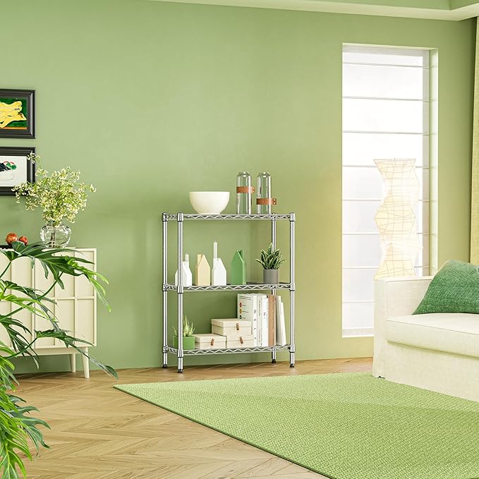 IZEUK 3-Tier Heavy Duty Steel Storage Shelves, Metal Shelf Wire Shelving Rack for Pantry, Kitchen, Home or Office Organization (29.5" W x 13.8" D x 35.5" H, 750LBS, Chrome)