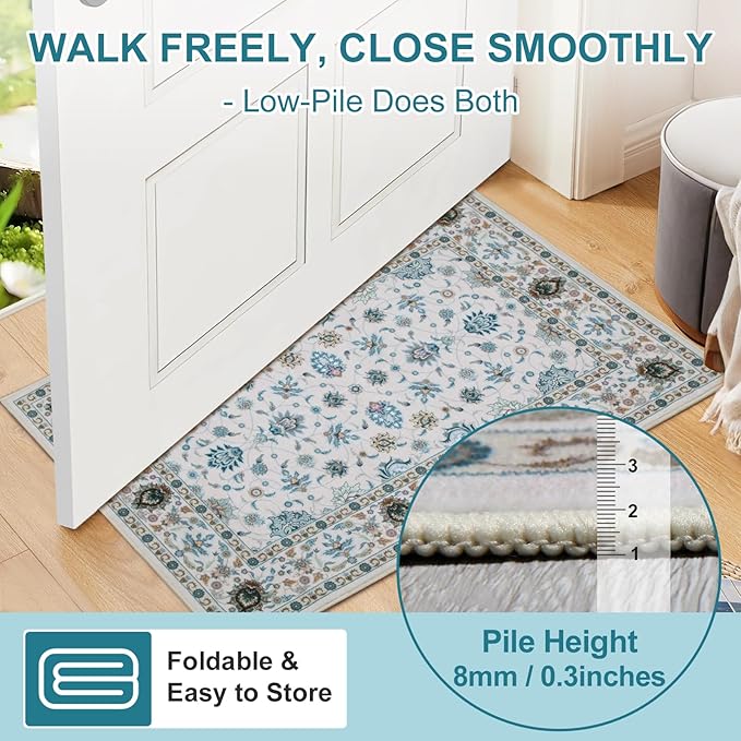 WILLSUN Washable Area Rugs, 6x9 Non-Slip Boho Large Area Rugs for Living Room, Bedroom, Machine Washable Vintage Rug, Indoor Floral Print Carpet for Home Decor, Kid & Pet Friendly Mat