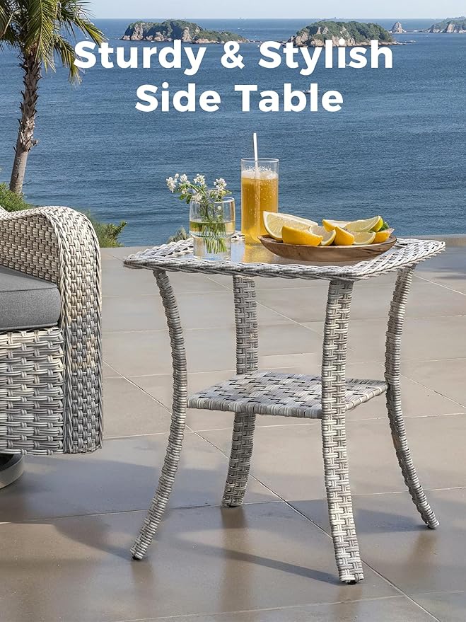 12 Piece Outdoor Wicker Rattan Sectional Sofa Set, 10-Seats Patio Furniture Conversation Set with 4" Thickened Cushions & Coffee Table, All-Weather PE Rattan for Garden, Backyard, Porch, Grey