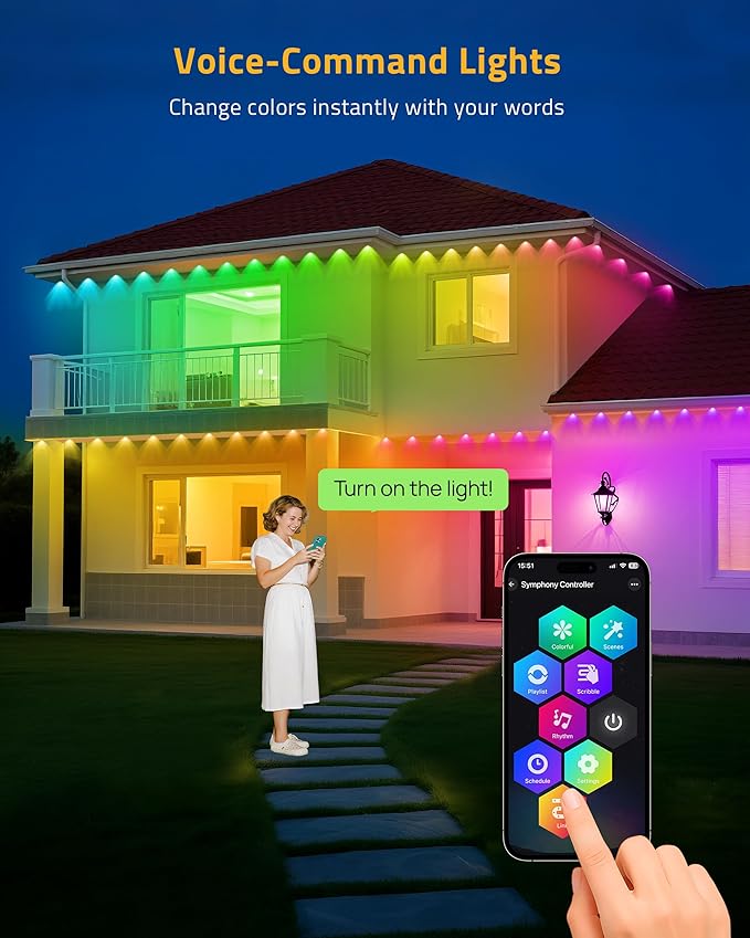 Permanent Outdoor Lights, 111FT Smart Black Christmas Lights with App Control, IP65 Waterproof Eternity Eaves Lighting with 72 RGB LED Lights for Outside Roofline Decor, Party, Holiday Xmas