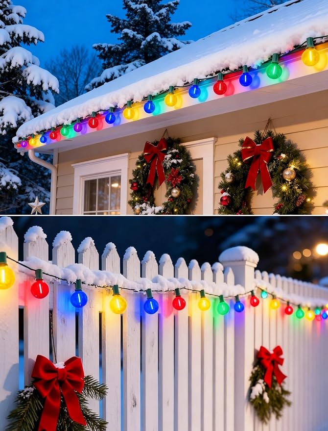 50Ft Outdoor Clear Multicolor Lights, LED G40 Globe Patio String Lights with 25 0.6W Colorful Bulbs(2 Spare), Outside Christmas Lights for Holiday Party Backyard Christmas