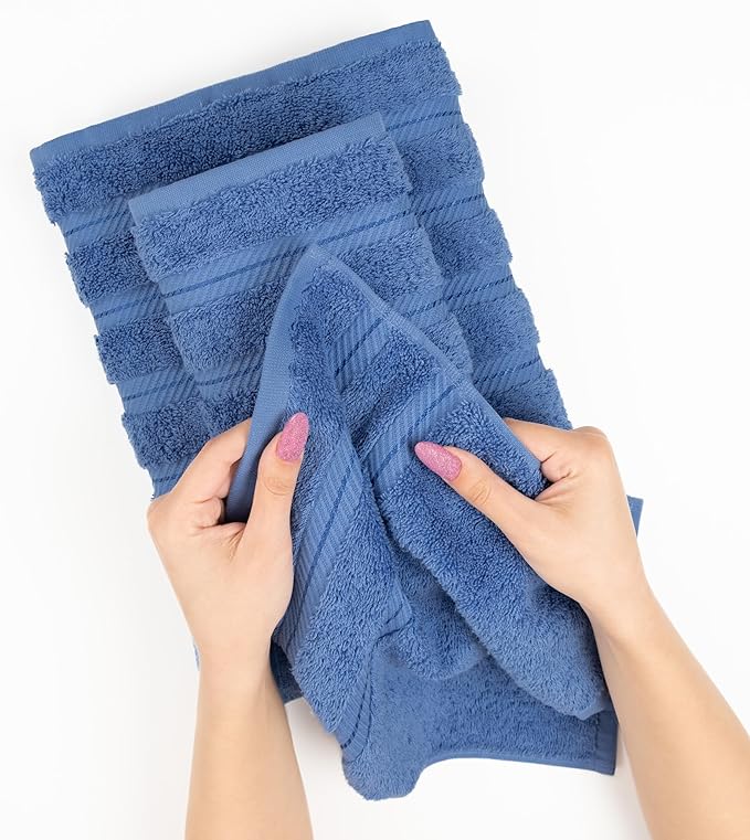 American Soft Linen Luxury 4 Piece Bath Towel Set, 600 GSM 100% Cotton Turkish Bath Towels for Bathroom, 27x54 in Extra Large Bathroom Shower Towels, Electric Blue