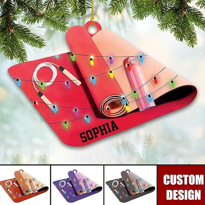 Noni Personalized Yoga Ornament, Custom Name Acrylic Christmas Decoration, Custom Name Mat Decor, Gift for Coach, New Yogi