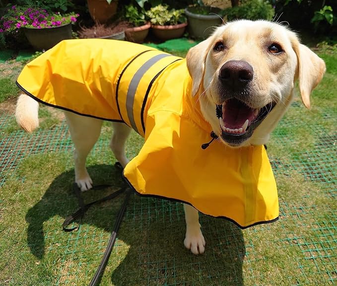 Dog Raincoat - Reflective Waterproof Dog Rain Jacket with Hoodie Lightweight Rain Coat for Small Medium Large Dogs (Large, Yellow)