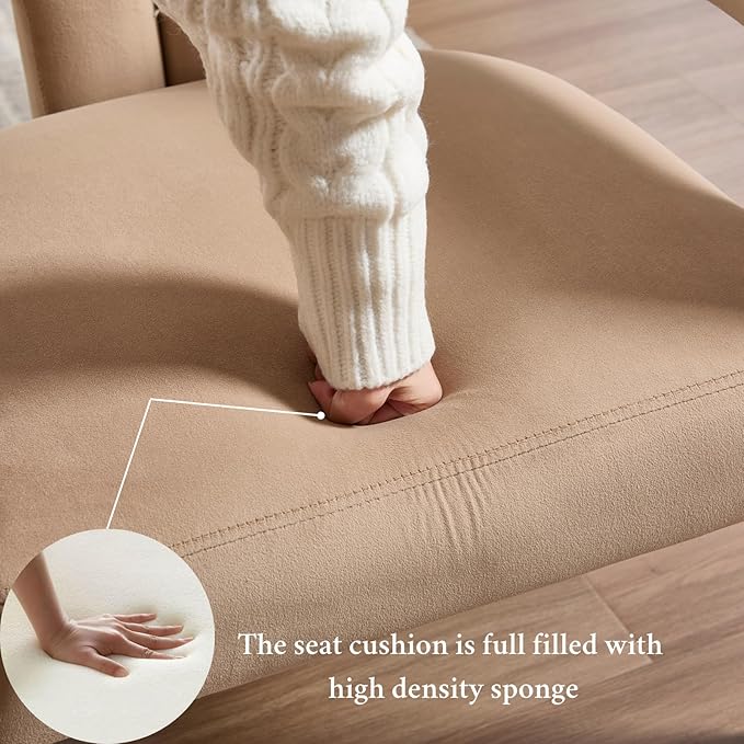 Modern Dining Chairs Set of 2, Upholstered Side Chairs Velvet Fabric Guest Chairs with Barrel Backrest Armchair for Dining Room Living Room, Khaki