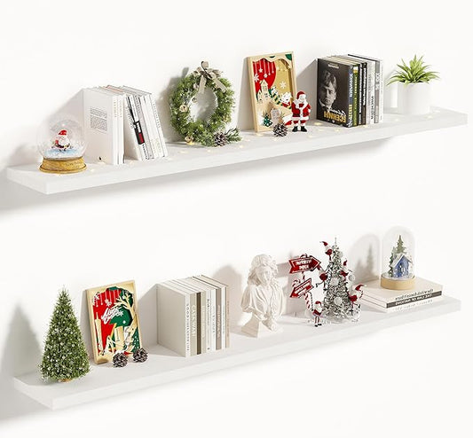 Vivelove 10 in Deep Floating Shelves for Wall, 55" x 10.2" x 1.5" Shelves for Room Wall Mounted, 1.5 Inch Thick Shelf for Bathroom Bedroom Kitchen Book Room, Modern Farmhouse Decor, Set of 2, White