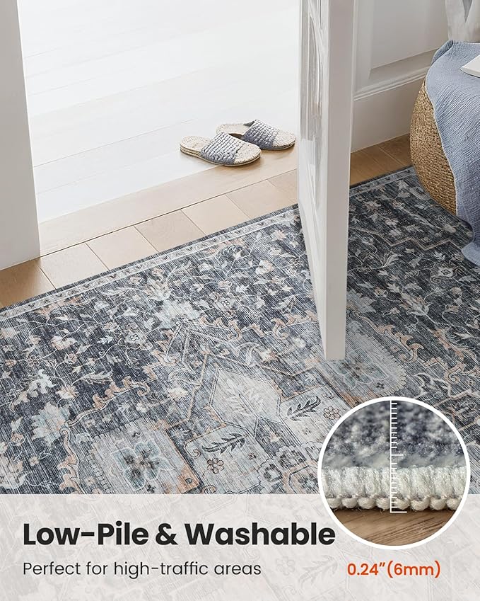 AMADA HOMEFURNISHING 8x10 Washable Area Rug, Low-Profile Large Area Rug with Non-Slip Backing & Durable Edge Binding, Vintage Large Rugs for Living Room, Bedroom, Dinning Room