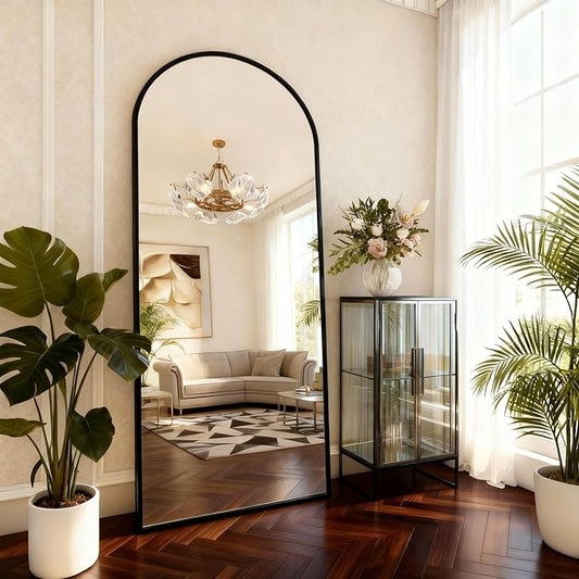 Arched Full Length Mirror,71" L x 32" W Floor Mirror, Aluminum Alloy Frame, Shatterproof Glass - Free Standing, Leaning or Wall Mounted for Bedroom, Living Room, Entryway, Modern Home (Black)