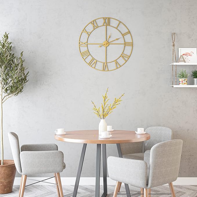 1st owned Large Wall Clock, Metal Retro Roman Numeral Clock, Modern Round Wall Clocks Almost Silent, Easy to Read for Living Room/Home/Kitchen/Bedroom/Office/School Decor (Gold, 16 Inch)